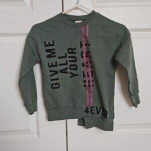 Spark Girl's Asymmetric Hem Long Sleeves Sweater Green/ Pink Size 8